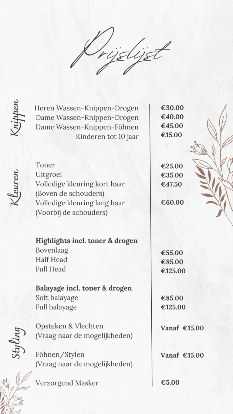 prijzen knippen kleuren diensten